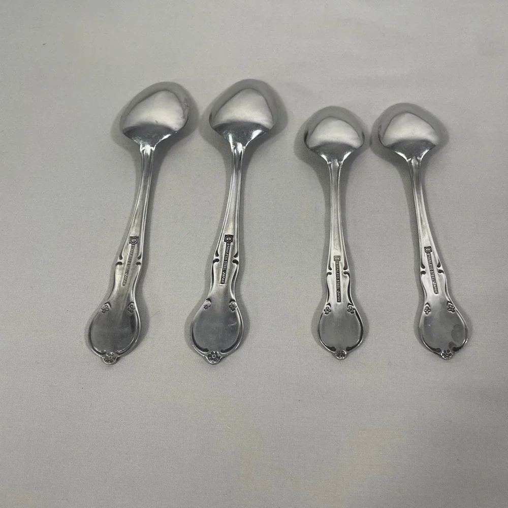 Vtg Montgomery Ward Stainless Spoons‎ Flatware Floral Fiddle 2 Tsp 2 Soup Spoons